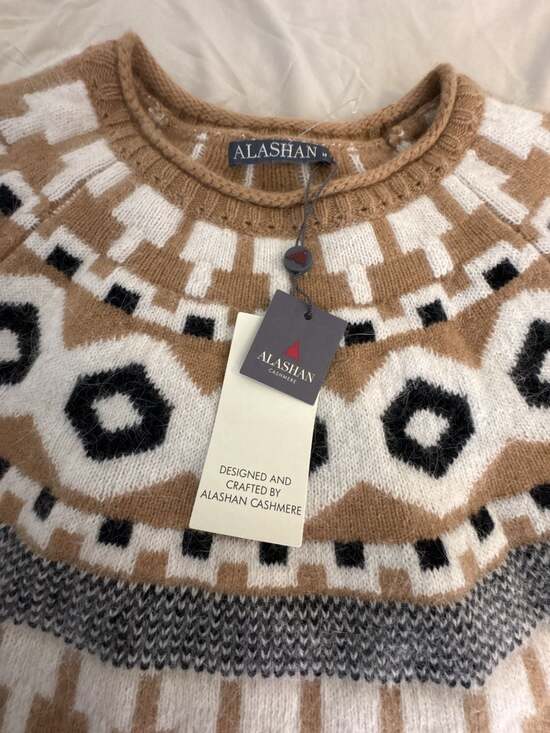Alashan Cashmere Sweaters - Alashan Cashmere Fair Isle Sweater Tan White Black Size M